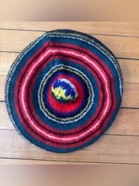 Vintage LL Bean Beret Hat Multicolor Royal Stewart Refine Wool Pom Pom‎